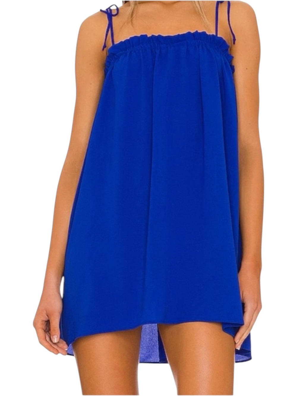 Show Me Your Mumu Cobalt Blue Mini Dress Large Tie Strap Smocked Pockets Swing